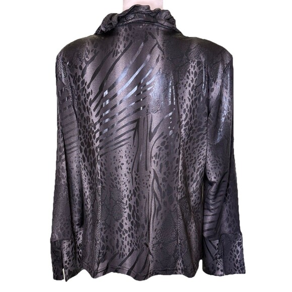 Vintage Artex Women’s Metallic Animal Print Ruffle Zip Jacket Night Out Glam XL - Picture 3 of 8